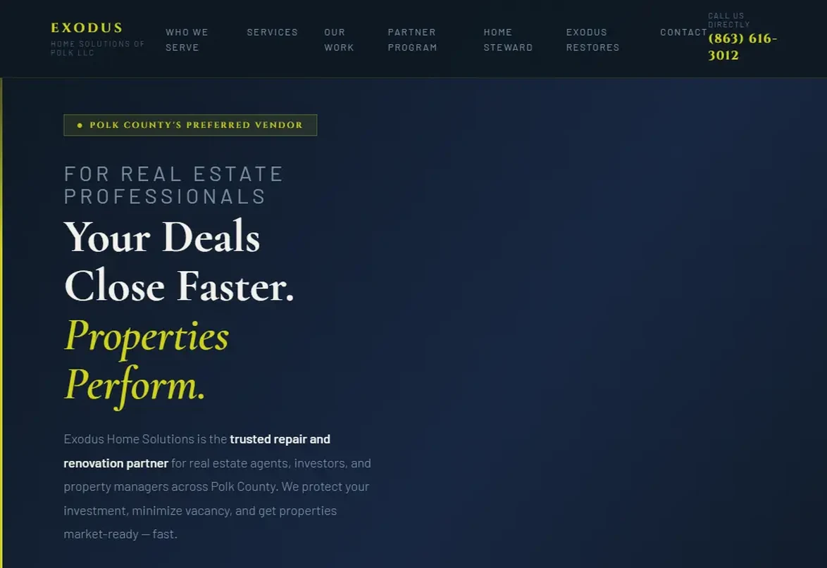 Exodus Home Solutions website