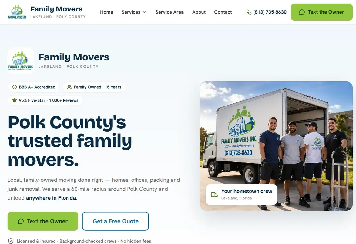 Family Movers Lakeland moving company website
