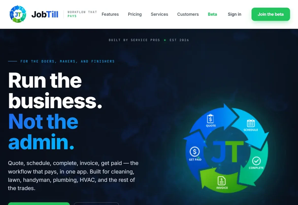 JobTill field-service workflow platform website